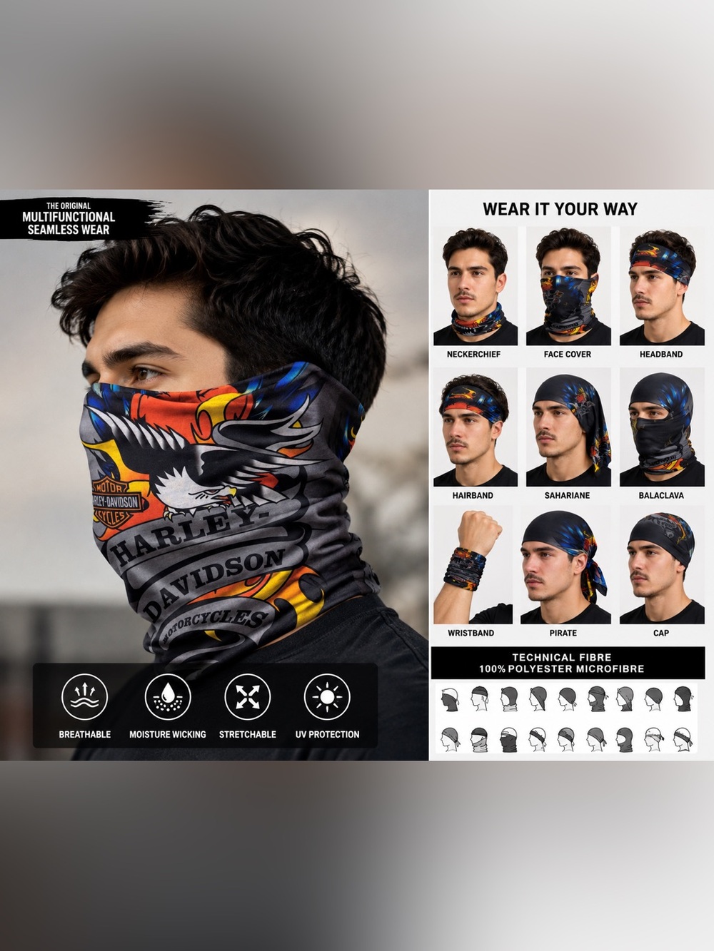 Harley-Davidson Men's Black & Multicolor Neck Gaiter
